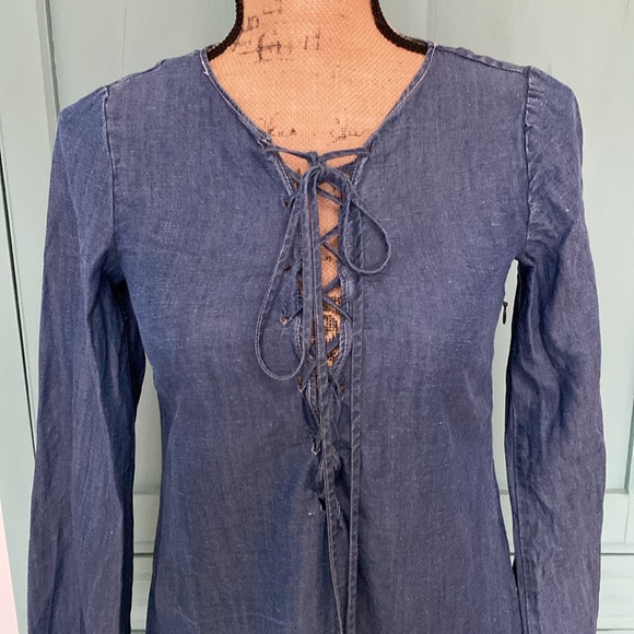 Zara Navy Denim Top. Small - Picture 4 of 12